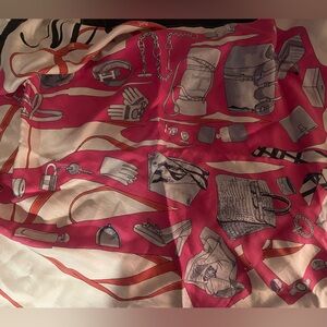 Pink and Cream Silk Scarf with Accessories Print